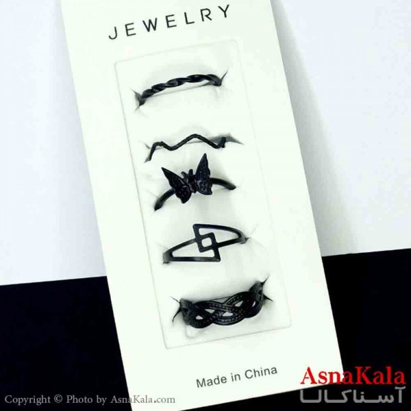 انگشتر مینیمال پکی زنانه 5عددی  استیل فری سایز مشکی کد ANG19788W