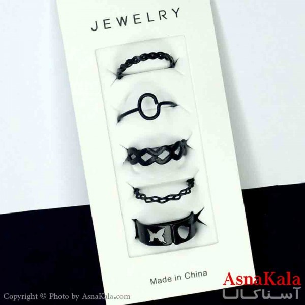 انگشتر مینیمال پکی زنانه 5عددی  استیل فری سایز مشکی کد ANG19789W