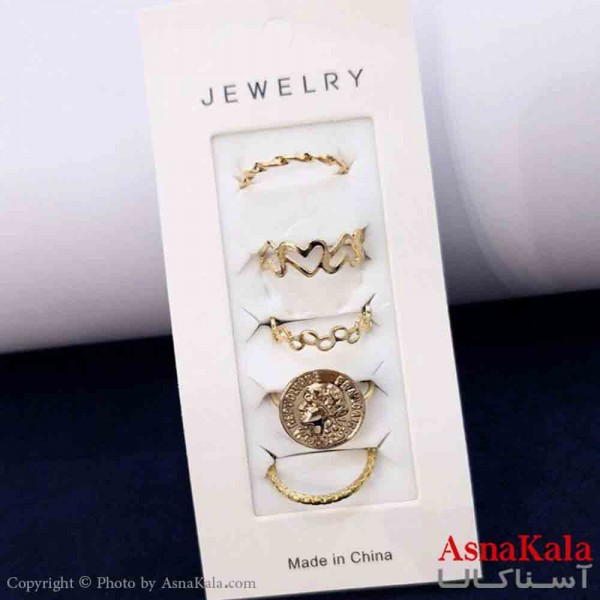 انگشتر مینیمال پکی زنانه 5عددی  استیل فری سایز طلایی کد ANG19790W
