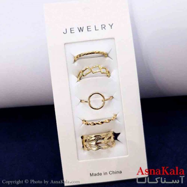 انگشتر مینیمال پکی زنانه 5عددی  استیل فری سایز طلایی کد ANG19792W