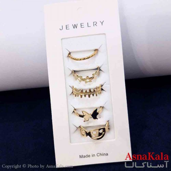 انگشتر مینیمال پکی زنانه 5عددی  استیل فری سایز طلایی کد ANG19793W