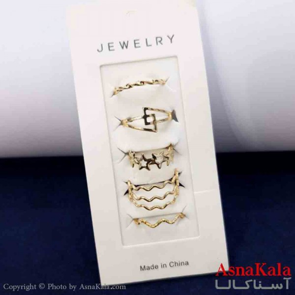 انگشتر مینیمال پکی زنانه 5عددی  استیل فری سایز طلایی کد ANG19794W