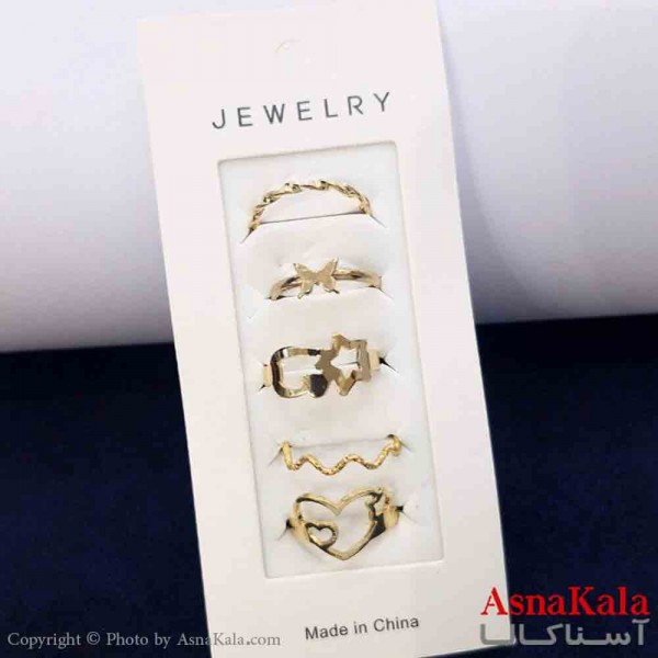 انگشتر مینیمال پکی زنانه 5عددی  استیل فری سایز طلایی کد ANG19795W