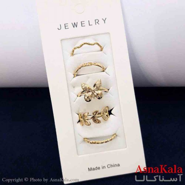 انگشتر مینیمال پکی زنانه 5عددی  استیل فری سایز طلایی کد ANG19796W