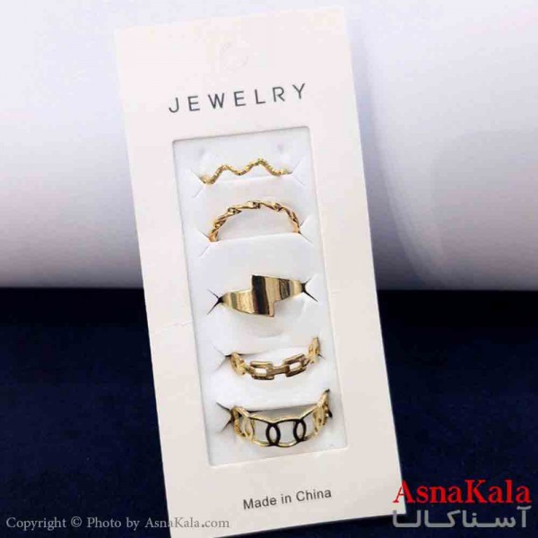 انگشتر مینیمال پکی زنانه 5عددی  استیل فری سایز طلایی کد ANG19797W