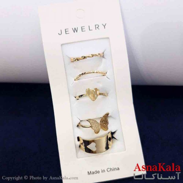 انگشتر مینیمال پکی زنانه 5عددی  استیل فری سایز طلایی کد ANG19798W
