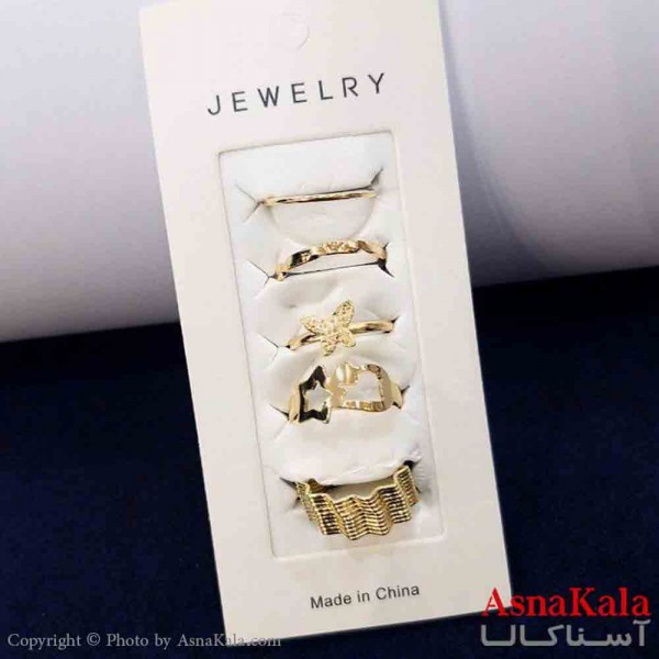 انگشتر مینیمال پکی زنانه 5عددی  استیل فری سایز طلایی کد ANG19799W