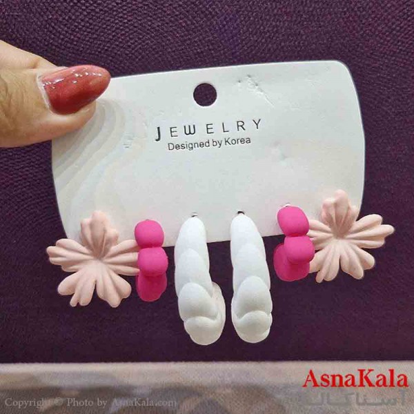 گوشواره زنانه استیل پک 3جفتی مدل سیلیکونی بهاری  کد GSH151421W