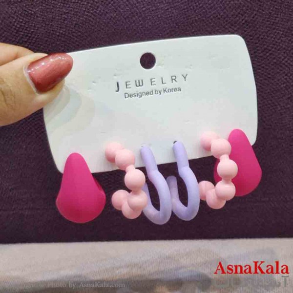 گوشواره زنانه استیل پک 3جفتی مدل سیلیکونی رنگی  کد GSH151425W