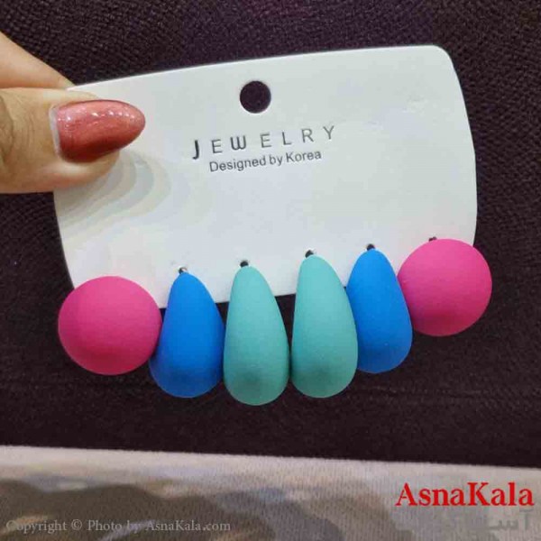 گوشواره زنانه استیل پک 3جفتی مدل سیلیکونی رنگی  کد GSH151426W