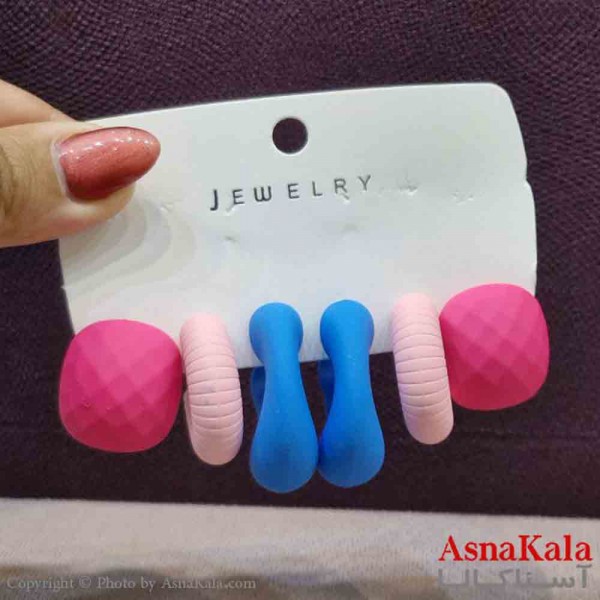 گوشواره زنانه استیل پک 3جفتی مدل سیلیکونی رنگی  کد GSH151427W