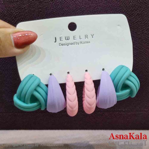 گوشواره زنانه استیل پک 3جفتی مدل سیلیکونی فانتزی  کد GSH151429W