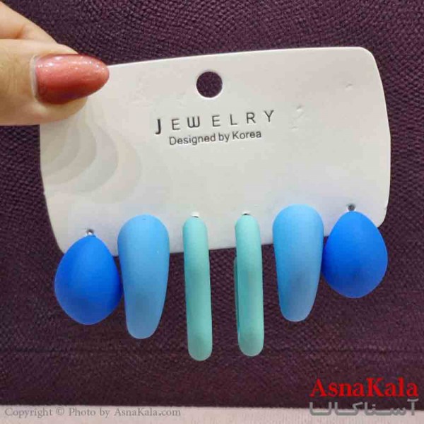 گوشواره زنانه استیل پک 3جفتی مدل سیلیکونی آبی  کد GSH151430W