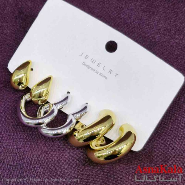 گوشواره زنانه استیل پک 3جفتی مدل مینیمال   کد GSH151433W