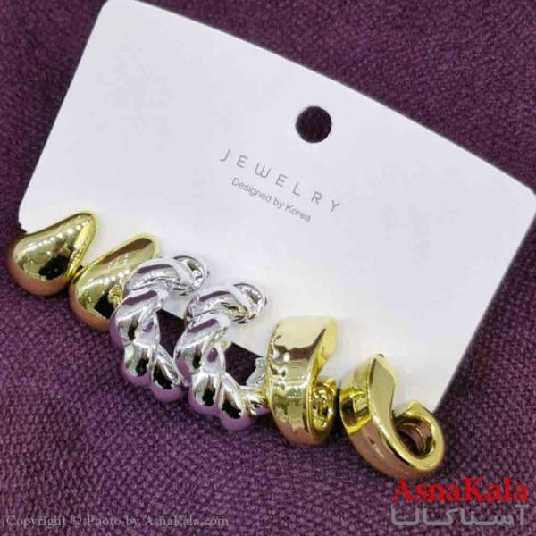 گوشواره زنانه استیل پک 3جفتی مدل آویز مینیمال کد GSH151435W