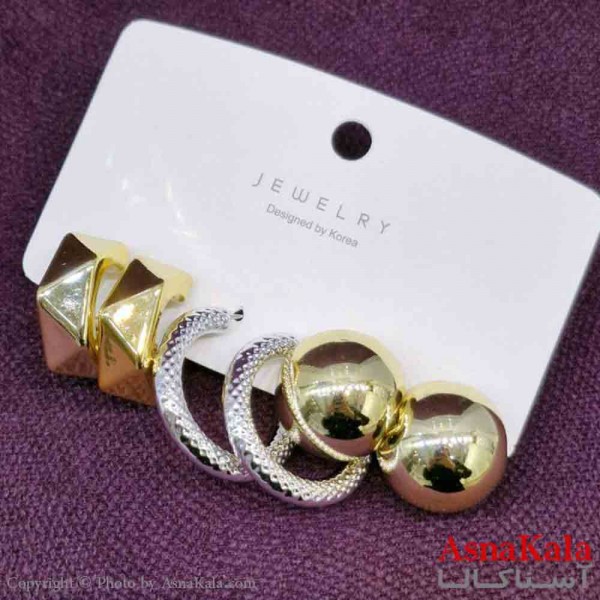 گوشواره زنانه استیل پک 3جفتی مدل آویز مینیمال کد GSH151436W