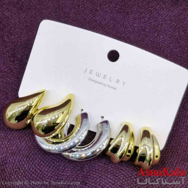 گوشواره زنانه استیل پک 3جفتی مدل آویزی کد GSH151438W