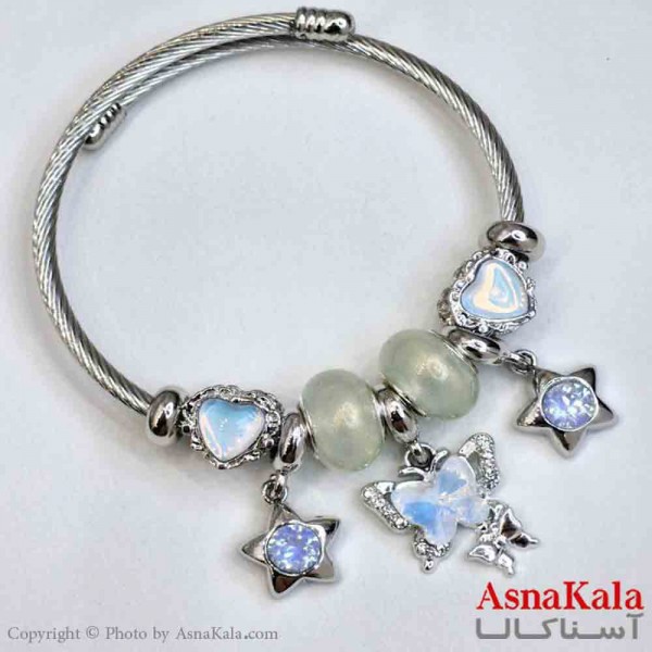 دستبند دخترانه پاندورا استیل مدل پروانه آبی کد DSB181035W