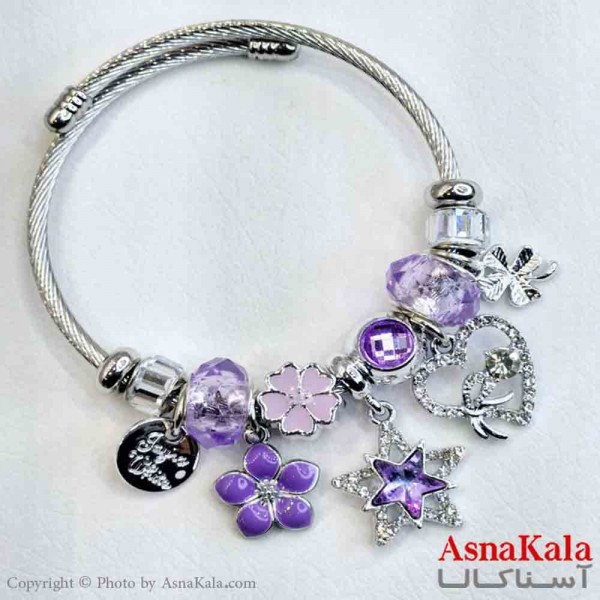 دستبند دخترانه پاندورا استیل مدل نقره ای کد DSB181038W