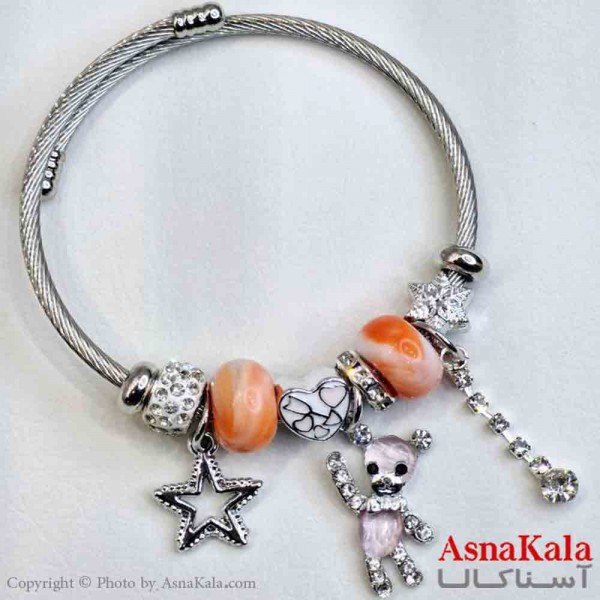 دستبند دخترانه پاندورا استیل مدل خرسی کد DSB181041W