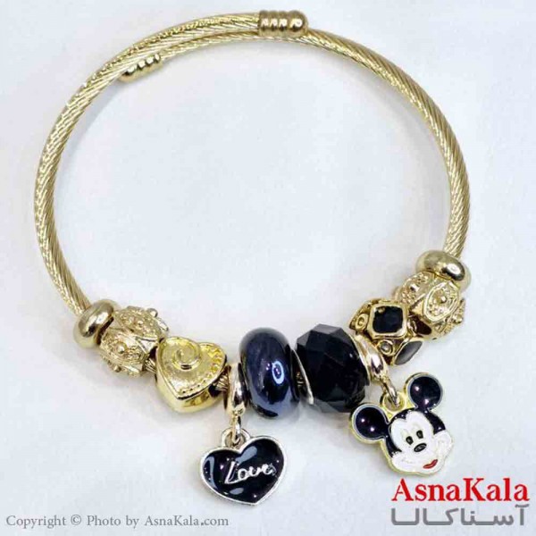 دستبند دخترانه پاندورا استیل مدل میکی ماوس طلایی کد DSB181043W