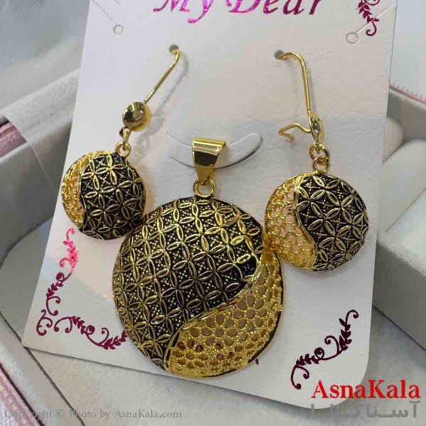 نیم ست زنانه شامل گردنبند و گوشواره  طلاروس مدل دایره  کد NIM14761W