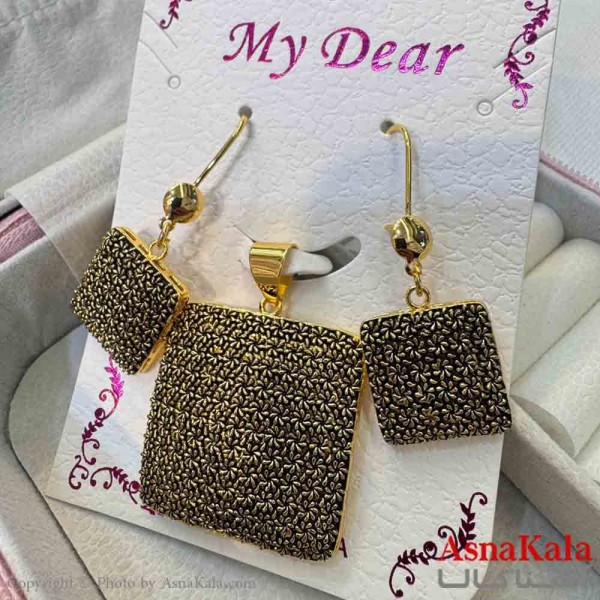 نیم ست زنانه شامل گردنبند و گوشواره  طلاروس مدل مربع  کد NIM14762W