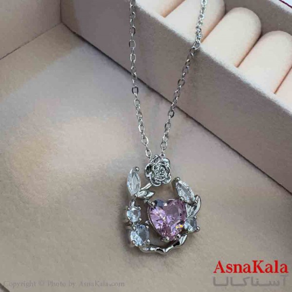 گردنبند دخترانه پینترستی استیل مدل قلب گل رز  کد GNB161510W