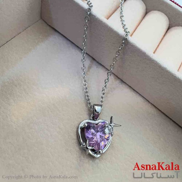 گردنبند دخترانه پینترستی استیل مدل قلب صورتی  کد GNB161514W