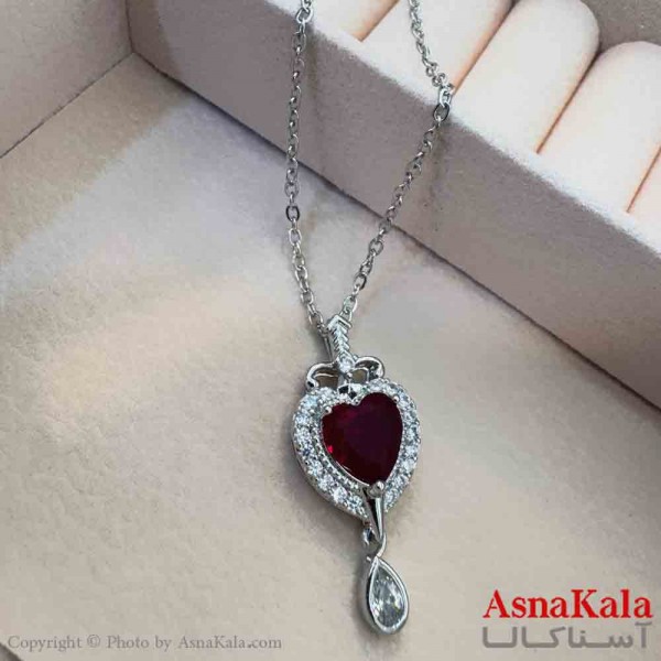 گردنبند دخترانه پینترستی استیل مدل قلب قرمز  کد GNB161515W