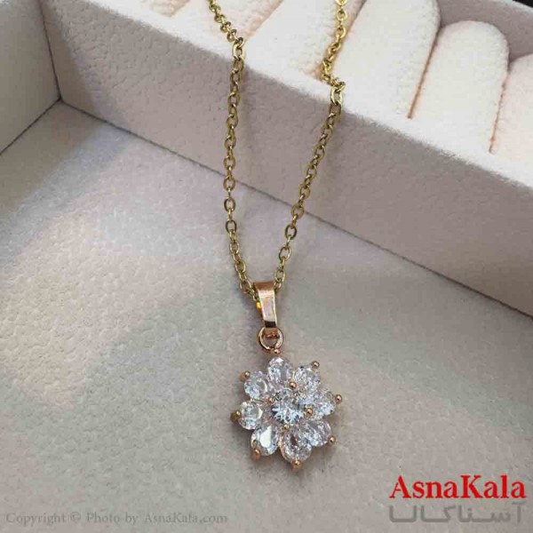 گردنبند دخترانه پینترستی استیل مدل گل نگینی کد GNB161516W