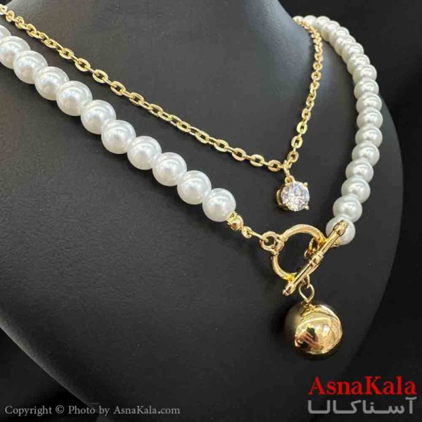 گردنبند دخترانه پینترستی استیل مدل دو لاین مرواریدی کد GNB161529W