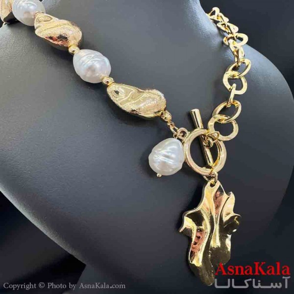 گردنبند دخترانه پینترستی استیل مدل مرواریدی طلایی کد GNB161531W