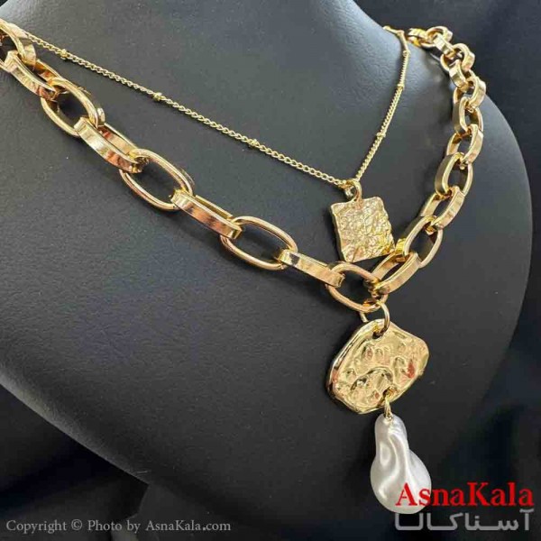 گردنبند دخترانه پینترستی استیل مدل دو لاین  کد GNB161532W