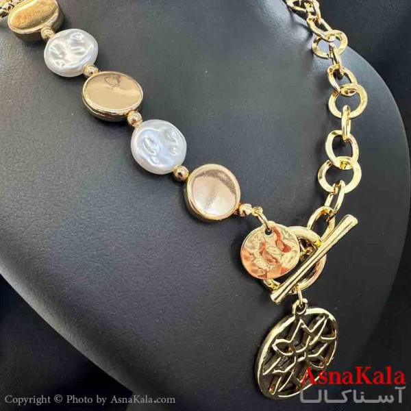 گردنبند دخترانه پینترستی استیل مدل سکه ای طلایی  کد GNB161535W
