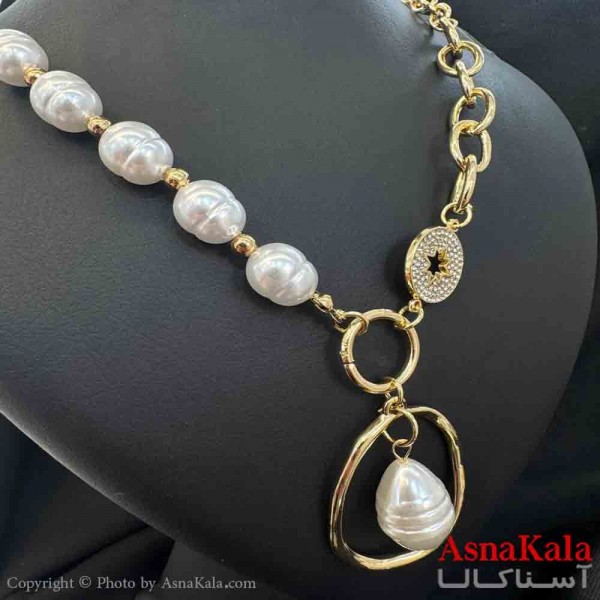 گردنبند دخترانه پینترستی استیل مدل مرواریدی کد GNB161546W
