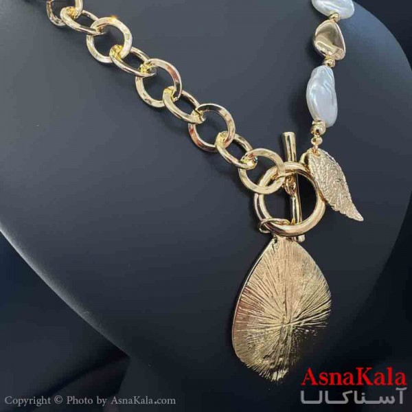 گردنبند دخترانه پینترستی استیل مدل مینیمال برگ طلایی کد GNB161548W
