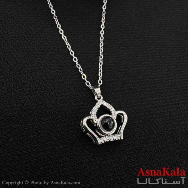 گردنبند تلسکوپی دوستت دارم به صد زبان دنیا طرح تاج  کد GNB161556W