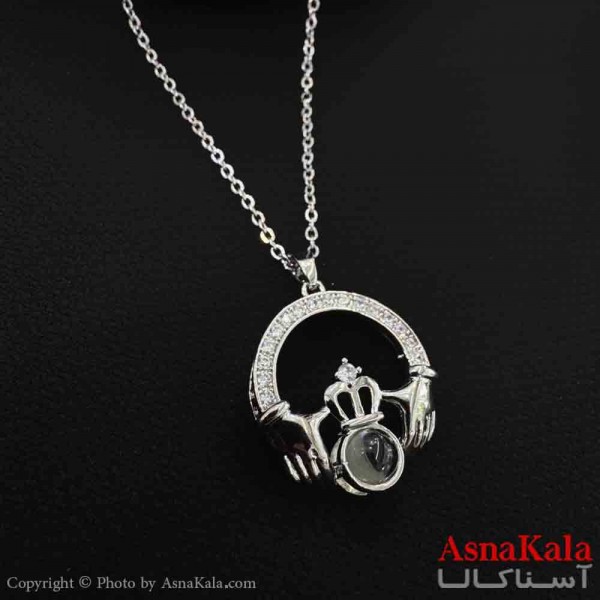 گردنبند تلسکوپی دوستت دارم به صد زبان دنیا طرح تاج  کد GNB161561W