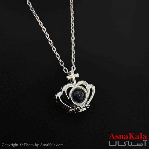 گردنبند تلسکوپی دوستت دارم به صد زبان دنیا طرح تاج  کد GNB161563W