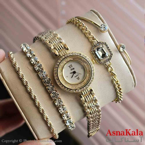 ساعت مچی زنانه هایدی با 4عدد دستبندبا قاب دور نگین با موتور کوارتز کد WTCH11286W