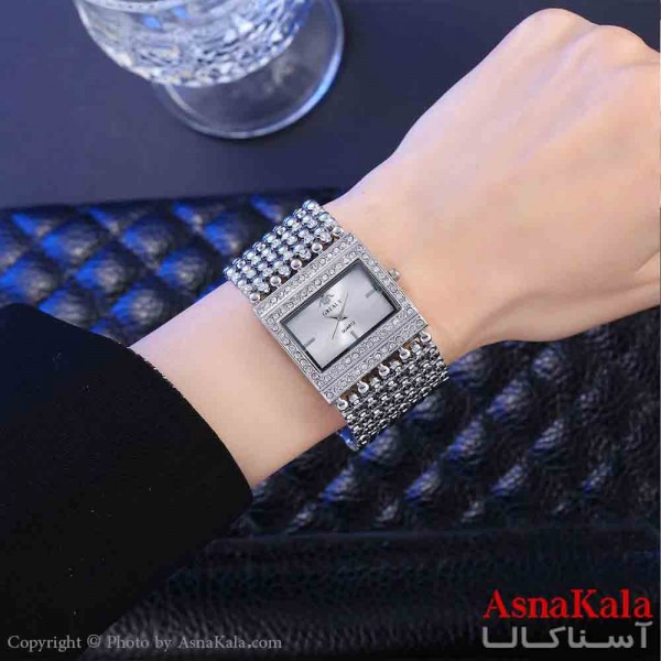 ساعت زنانه تیفانی مکعبی قاب نگینی موتور کوارتز کد WTCH11307W