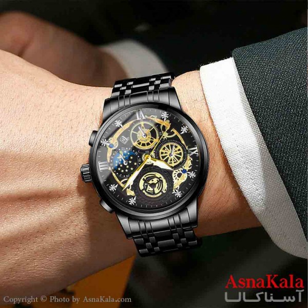 ساعت مردانه بین باند اسکلتون دارای صفحه چرخ دنده ای  دارای روز شمارو موتورکوارتز کد WTCH11308W
