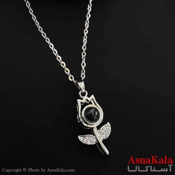 گردنبند تلسکوپی دوستت دارم به صد زبان دنیا طرح گل رز  کد GNB161568W