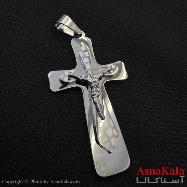 آویز گردنبند مردانه طرح صلیب نقره ای کد GNB161607W