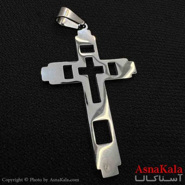 آویز گردنبند مردانه طرح صلیب نقره ای کد GNB161608W