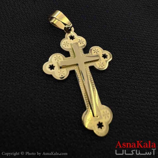 آویز گردنبند مردانه طرح صلیب طلایی طرحدار کد GNB161611W