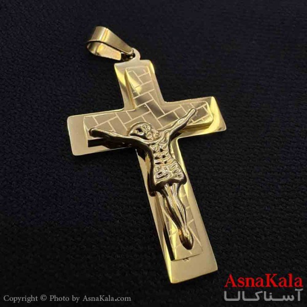 آویز گردنبند مردانه طرح صلیب طلایی  کد GNB161612W