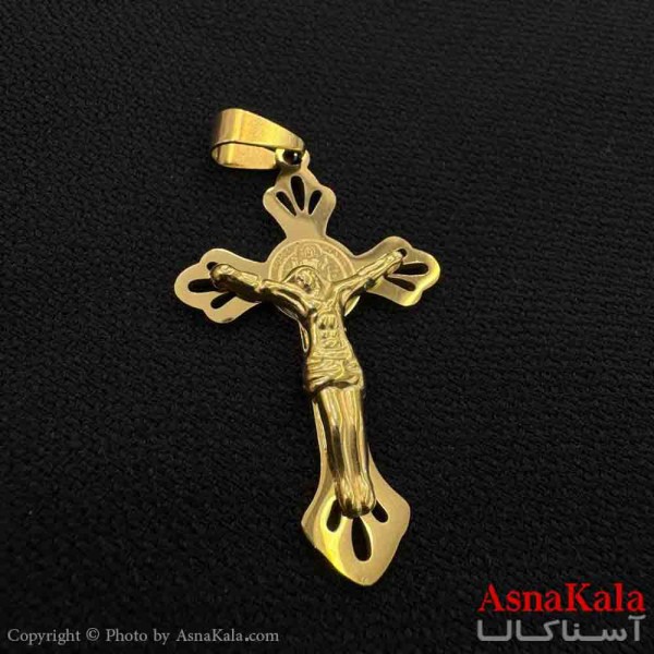 آویز گردنبند مردانه طرح صلیب مسیح طلایی  کد GNB161614W