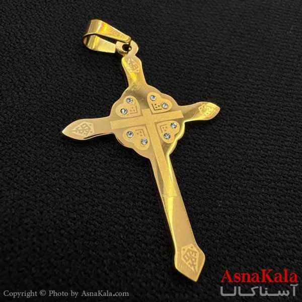 آویز گردنبند مردانه طرح صلیب نگینی  کد GNB161618W